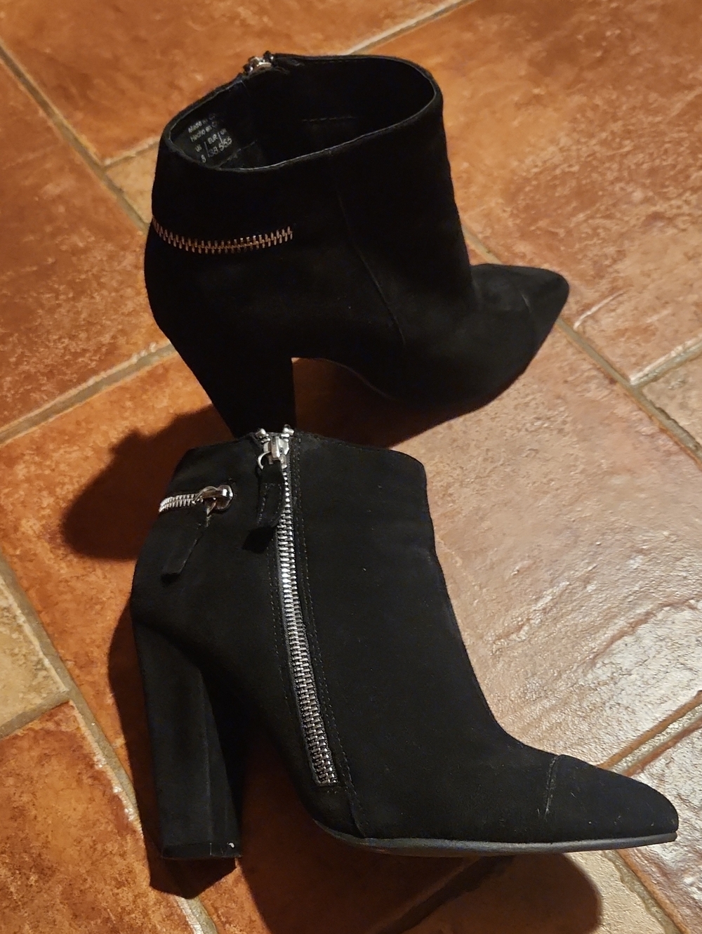 Aldo Black Suede Pointed Toe Zip Ankle Booties